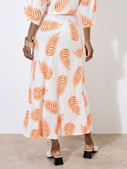 Apricot Cream Bias Cut Mono Palm Leaf Skirt - Image 4 of 4