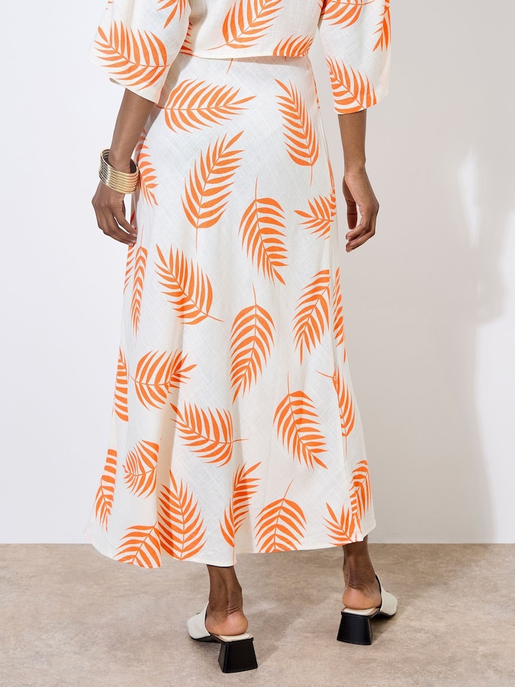 Apricot Cream Bias Cut Mono Palm Leaf Skirt - Image 4 of 4