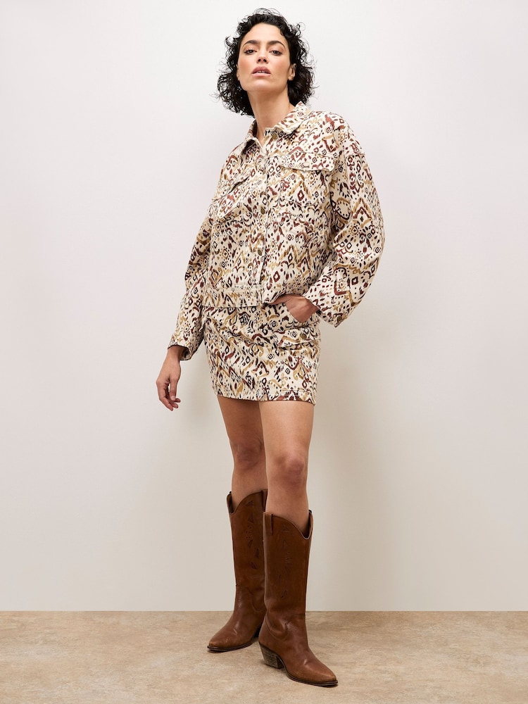 Apricot Brown Ikat Utility Denim Skirt - Image 2 of 5 Apricot Brown Ikat Utility Denim Skirt - Image 2 of 5