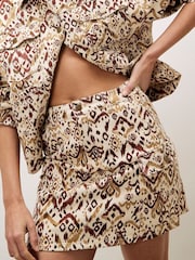 Apricot Brown Ikat Utility Denim Skirt - Image 3 of 5