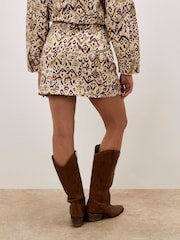 Apricot Brown Ikat Utility Denim Skirt - Image 4 of 5