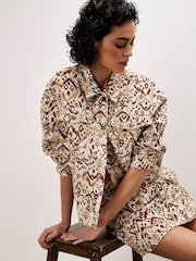 Apricot Brown Ikat Utility Denim Skirt - Image 5 of 5