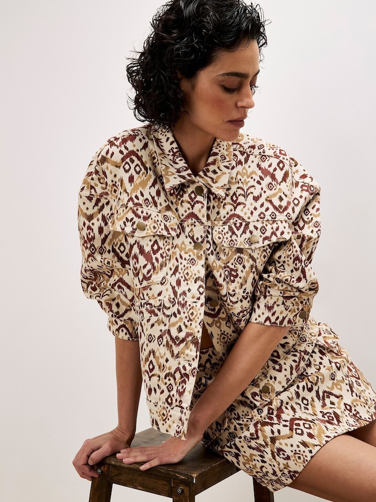 Apricot Brown Ikat Utility Denim Skirt - Image 5 of 5