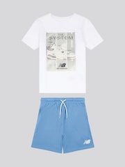 New Balance White Kids The System Graphic 100% Cotton T-Shirt And Shorts Set - Image 6 of 10