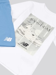 New Balance White Kids The System Graphic 100% Cotton T-Shirt And Shorts Set - Image 8 of 10