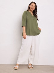 Evans Pleated Front 100% Cotton Henley Blouses - Image 2 of 5