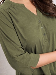 Evans Pleated Front 100% Cotton Henley Blouses - Image 4 of 5