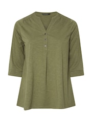 Evans Pleated Front 100% Cotton Henley Blouses - Image 5 of 5