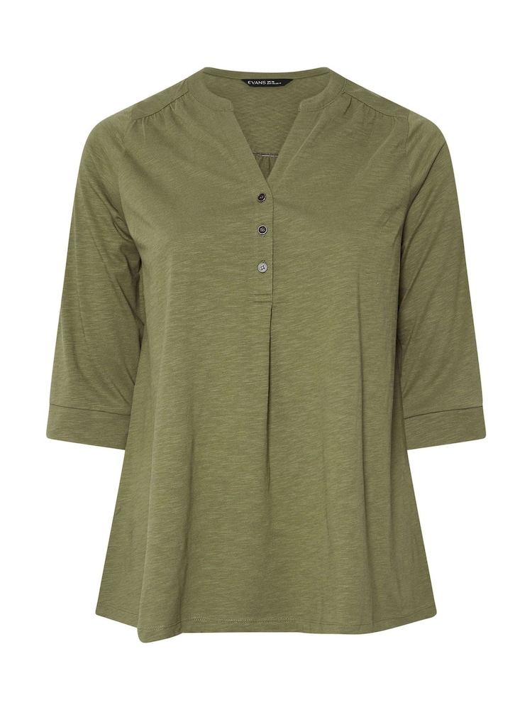 Evans Pleated Front 100% Cotton Henley Blouses - Image 5 of 5