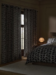 Charcoal Grey/Natural Assembled Leaves Eyelet Blackout Thermal Curtains - Image 4 of 7