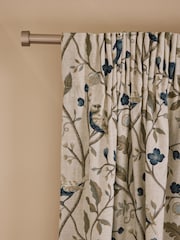Natural/Blue Collection Luxe Embroidered Birds Pencil Pleat Lined Curtains - Image 1 of 5