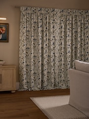 Natural/Blue Collection Luxe Embroidered Birds Pencil Pleat Lined Curtains - Image 3 of 5