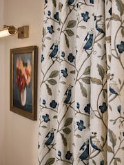 Natural/Blue Collection Luxe Embroidered Birds Pencil Pleat Lined Curtains - Image 4 of 5