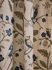 Natural/Blue Collection Luxe Embroidered Birds Pencil Pleat Lined Curtains - Image 5 of 5