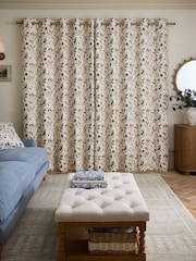 Natural/Blue Collection Luxe Embroidered Birds Eyelet Lined Curtains - Image 2 of 5