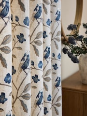 Natural/Blue Collection Luxe Embroidered Birds Eyelet Lined Curtains - Image 3 of 5