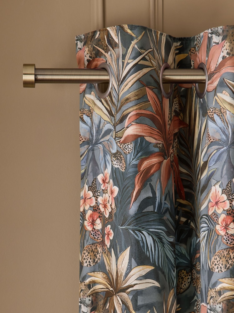 Multi Velvet Leopard Floral Eyelet Lined Curtains - Image 1 of 5