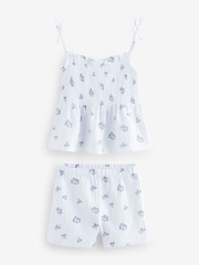 The White Company 100% Organic Cotton Crinkle Elodie Floral Tie Shoulder White Top and Shorts Set - Image 1 of 1
