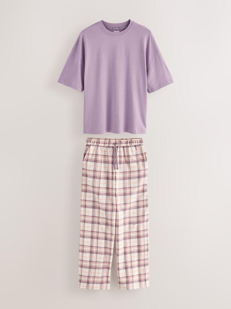 Lila Vijolična Preveri - Cotton/Modal Blend Short Sleeve Pyjamas - Slika 1 iz 6
