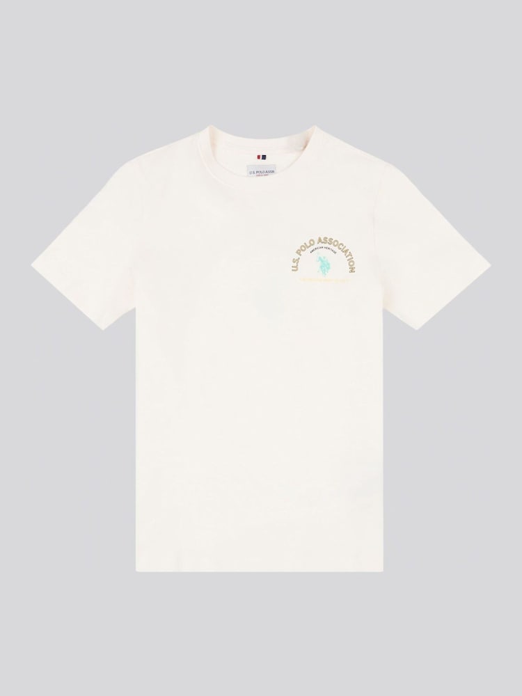 U.S. Polo Assn Cream Boys Front Back Print Graphic 100% Cotton T-Shirt - Image 1 of 4