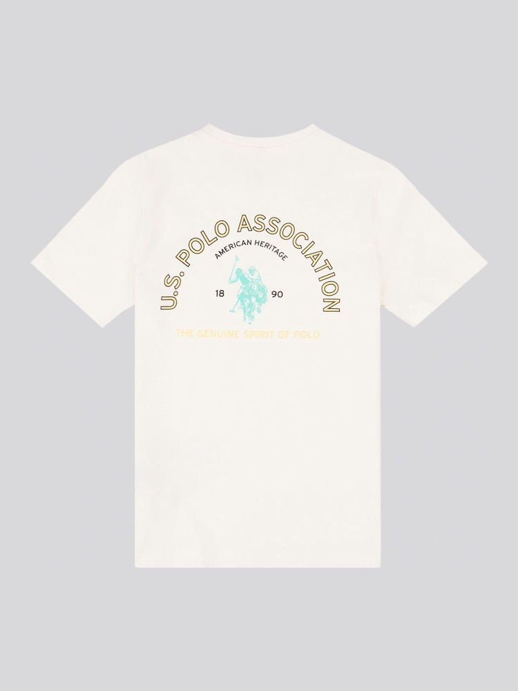 U.S. Polo Assn Cream Boys Front Back Print Graphic 100% Cotton T-Shirt - Image 2 of 4