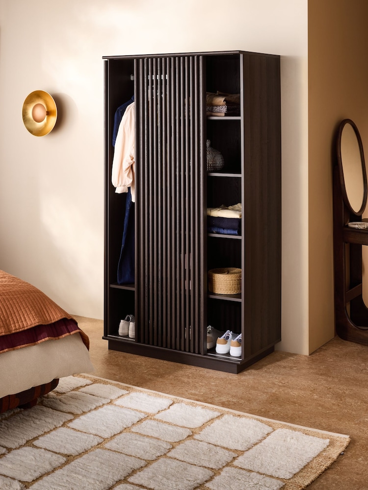 MADE.COM Dark Wood Effect Tulma Sliding Double Wardrobe - Image 2 of 6