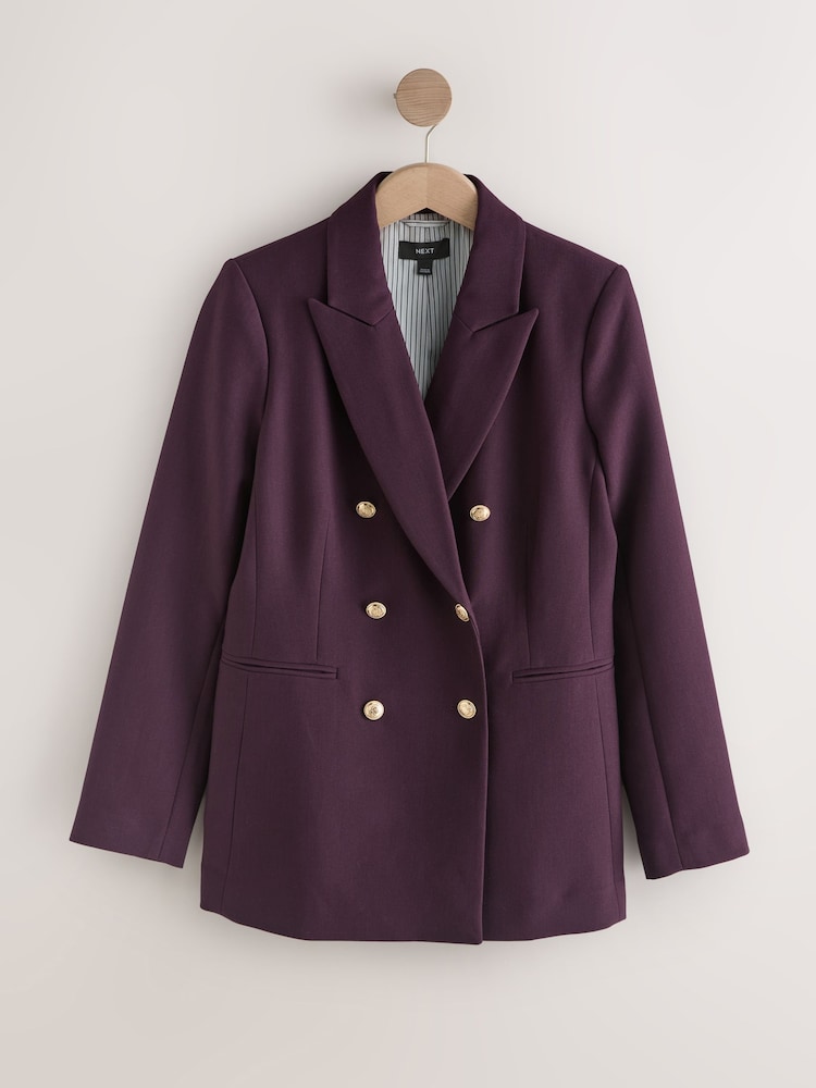 Berry Red Military Double Breasted Blazer - Image 1 of 3 Berry Red Military Double Breasted Blazer - Image 1 of 3