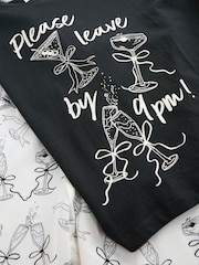 Black/White Cotton Short Sleeve Pyjamas - Image 2 of 3