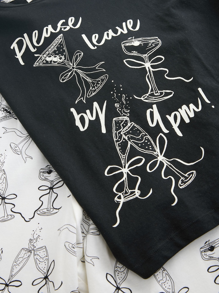 Black/White Cotton Short Sleeve Pyjamas - Image 2 of 3