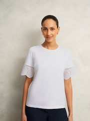 Hobbs White Sandra Broderie 100% Cotton Top - Image 1 of 4