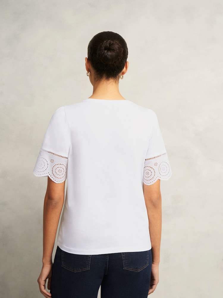 Hobbs White Sandra Broderie 100% Cotton Top - Image 2 of 4