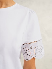 Hobbs White Sandra Broderie 100% Cotton Top - Image 3 of 4