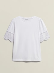 Hobbs White Sandra Broderie 100% Cotton Top - Image 4 of 4