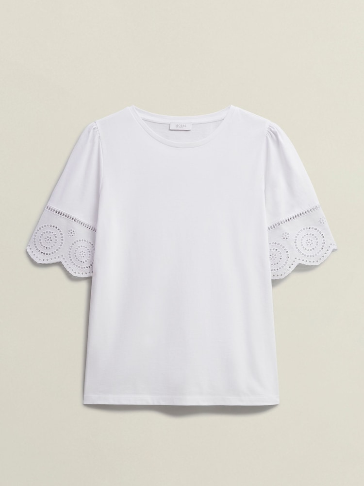 Hobbs White Sandra Broderie 100% Cotton Top - Image 4 of 4