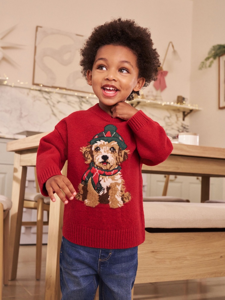 Rot, Hund - Weihnachtlicher Strickpullover (3 Monate bis 7 Jahre) - Bild 1 von 7