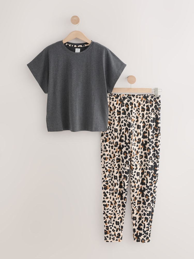 Charcoal Leopard Short Sleeve Pyjamas - Image 1 of 3