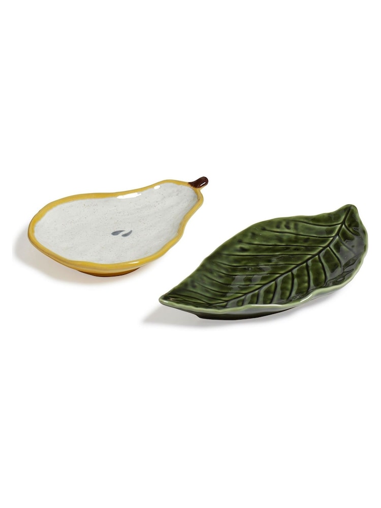 Oka Set of 2 Green Forage Pear and Leaf Dishes - Image 2 of 4