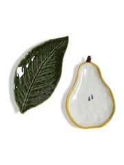 Oka Set of 2 Green Forage Pear and Leaf Dishes - Image 3 of 4