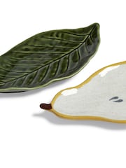 Oka Set of 2 Green Forage Pear and Leaf Dishes - Image 4 of 4