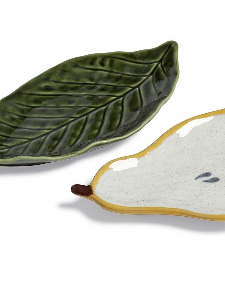 Oka Set of 2 Green Forage Pear and Leaf Dishes - Image 4 of 4