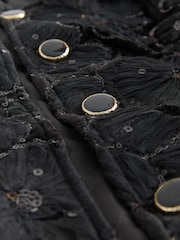 Black Velvet Sequin Floral Embroidered Jacket - Image 3 of 3