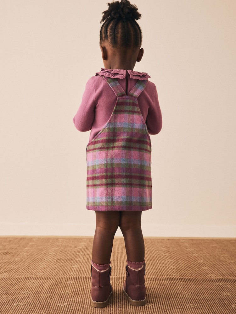 open lace back dress Pink Check Ring Detail Pinafore Dress
