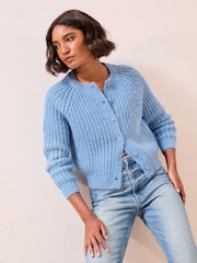 Friends Like These Blue Petite Crew Neck Cable Cardigan - Image 3 of 4