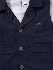 Little Gent Blue 100% Cotton T-Shirt Shorts and Waistcoat Outfit Set - Image 4 of 4