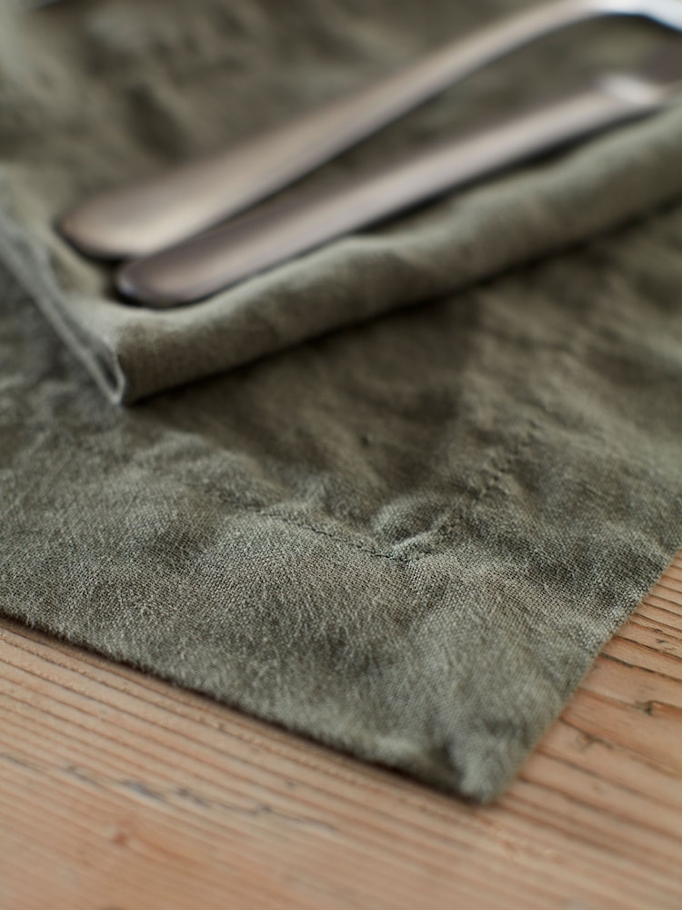 Secret Linen Store Olive Green 100% Linen Placemats - Image 2 of 3