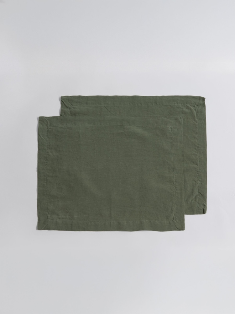 Secret Linen Store Olive Green 100% Linen Placemats - Image 3 of 3