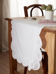 Secret Linen Store White Bonnie Broderie Cotton Linen Table Runner - Image 1 of 3