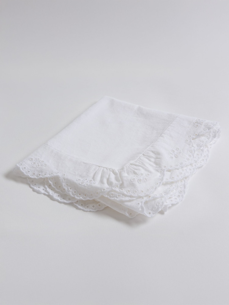 Secret Linen Store White Bonnie Broderie Cotton Linen Table Runner - Image 3 of 3
