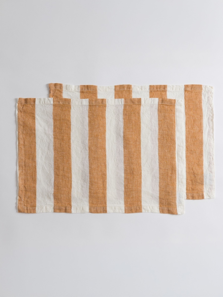 Secret Linen Store Amber Wide Stripe 100% Linen Placemats - Image 3 of 3
