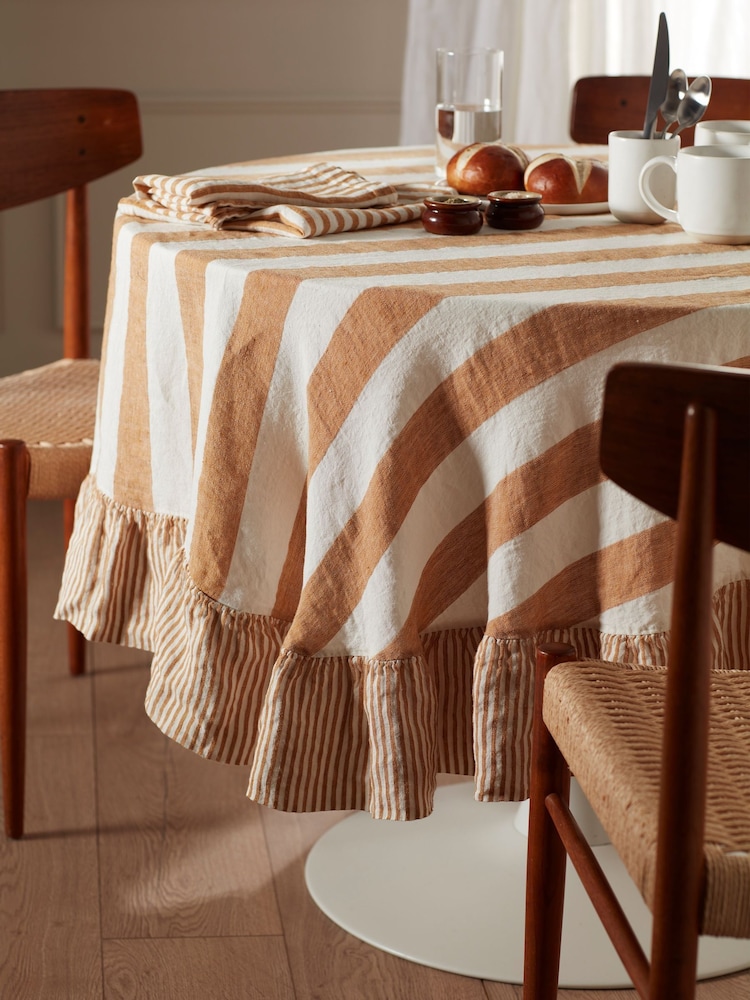 Secret Linen Store Amber Wide Stripe 100% Linen Table Cloth - Image 1 of 3